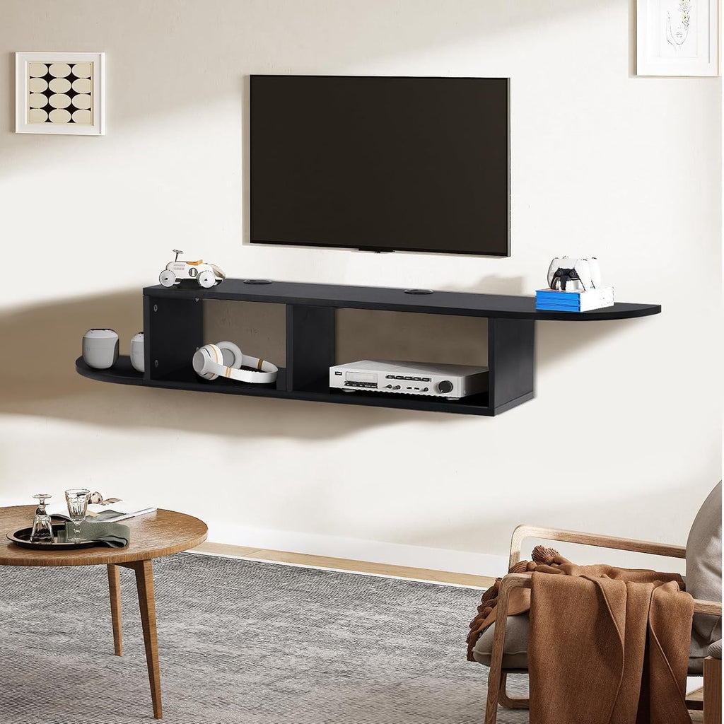 Floating TV Stand, 55" Floating TV Shelf with Storage, Floating Entertainment Center Wall Shelf for Living Room, Floating Shelf for Under TV, Bedroom, Walnu