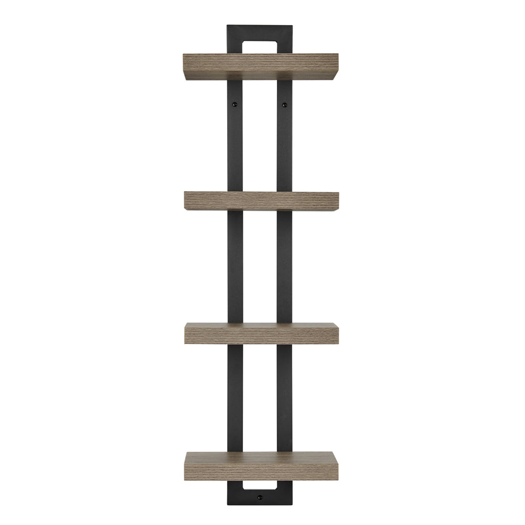 Danya B. 4-Tier Ladder Bracket Floating Wall Shelves - Black Metal and Walnut Finish