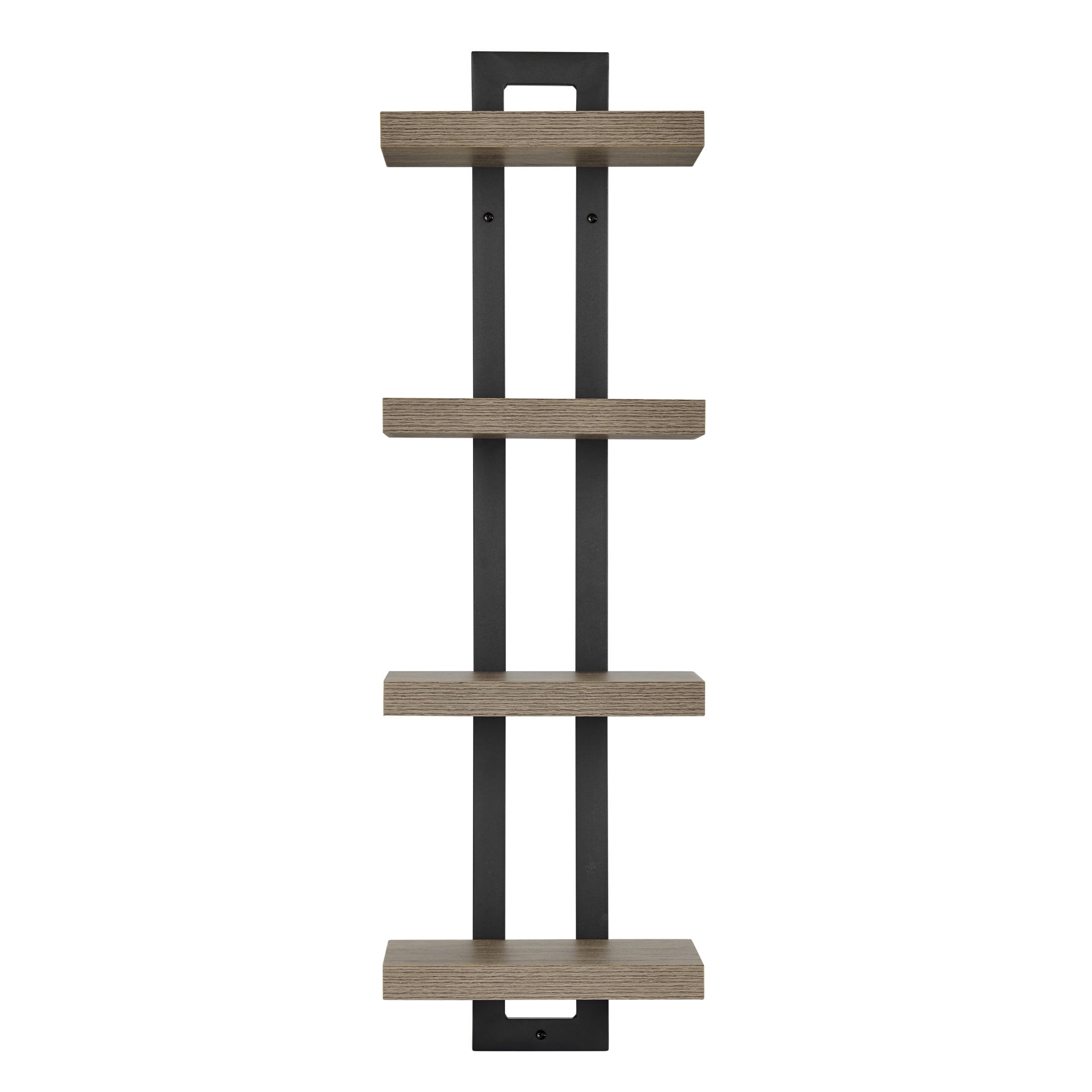 Danya B. 4-Tier Ladder Bracket Floating Wall Shelves - Black Metal and Walnut Finish