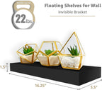 Sorbus 16.25" Black Floating Shelves (Set of 3) – Wall Storage for Décor, Frames, Trophies