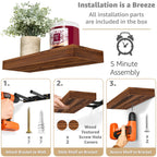 Sorbus 16.25" Walnut Rustic Floating Shelves (Set of 3) – Wall Storage for Décor, Frames, Trophies
