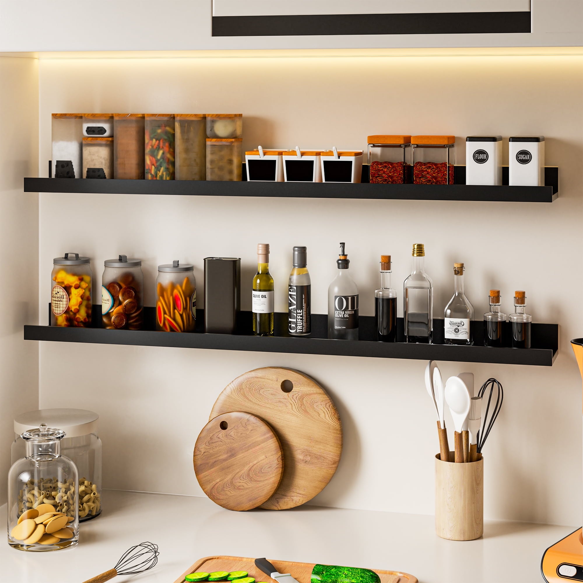 LOMANTOWN 36" Wall Shelves for Bedroom Decor, Set of 2 Floating Shelves for Wall Storage, Rustic Wood Display Mounted Corner Shelves for Books, Plants, Kitchen, Bathroom, Living Room