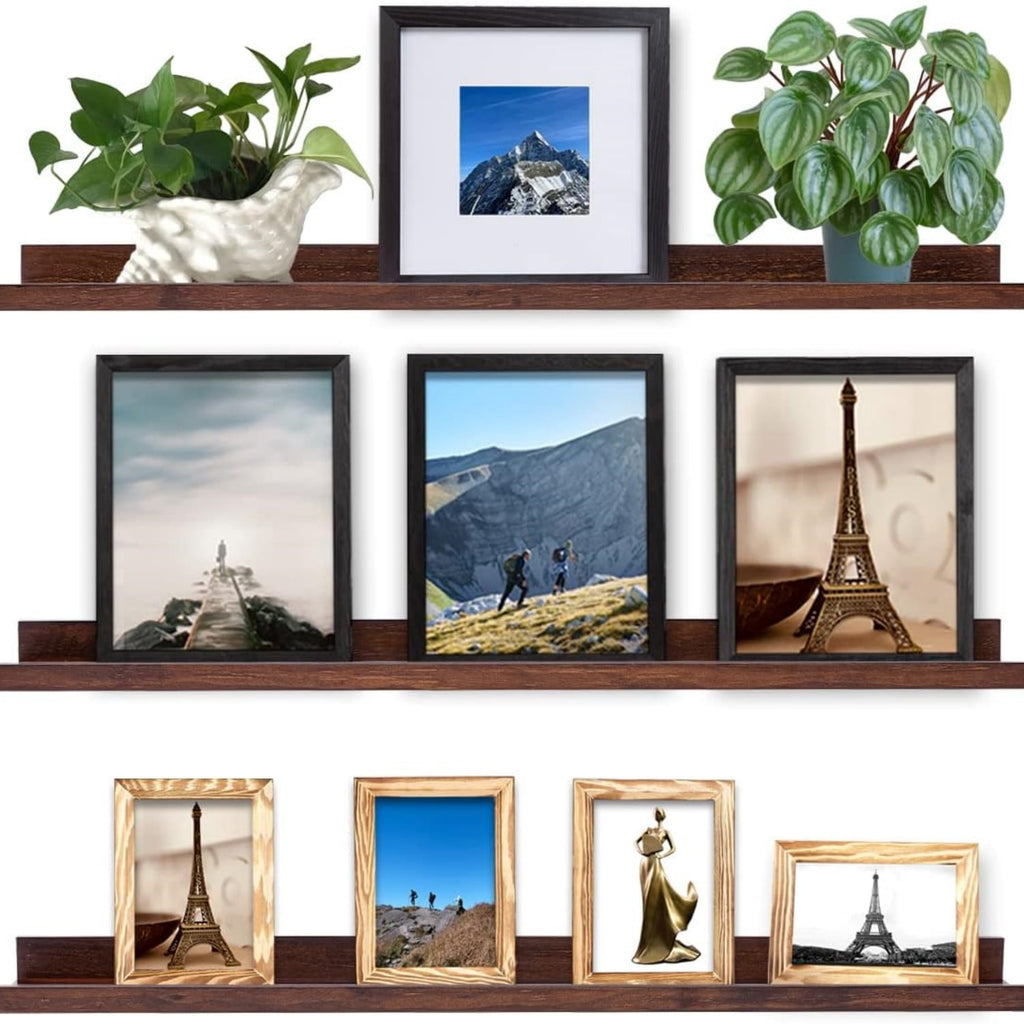 36 Inch Wood Floating Shelves Wall Mounted Deep Walnut Picture Ledge Shelf Nursery Book Shelves for Home Decor for Bedrooms, Office, Living Room, Kitchen, 3 Same Sizes