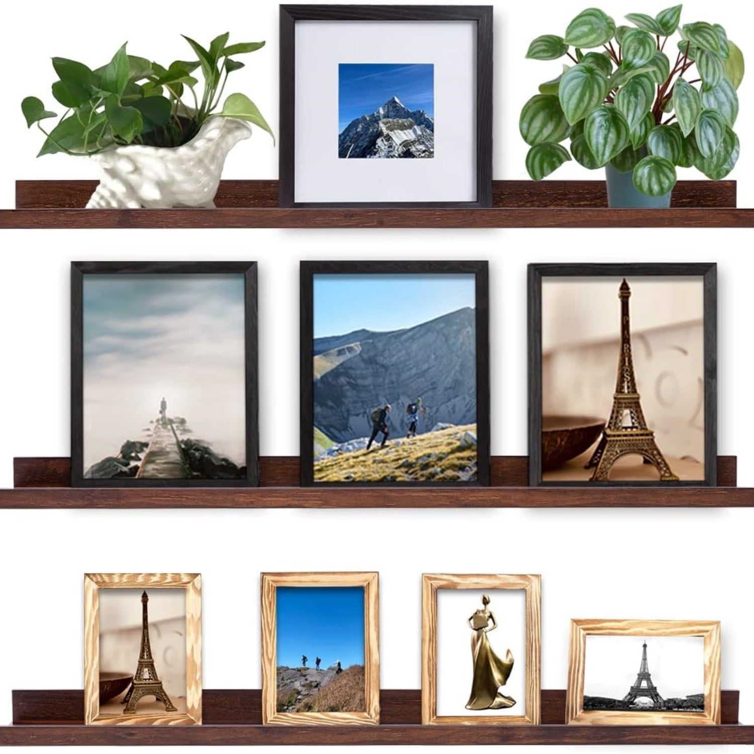 36 Inch Wood Floating Shelves Wall Mounted Deep Walnut Picture Ledge Shelf Nursery Book Shelves for Home Decor for Bedrooms, Office, Living Room, Kitchen, 3 Same Sizes