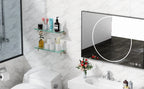 Woindo Bathroom Glass Shelf, Floating Tempered Glass Bathroom Wall Shelf Rectangle 16 Inch Shelves Brushed Nickel Bracket Mount Modern