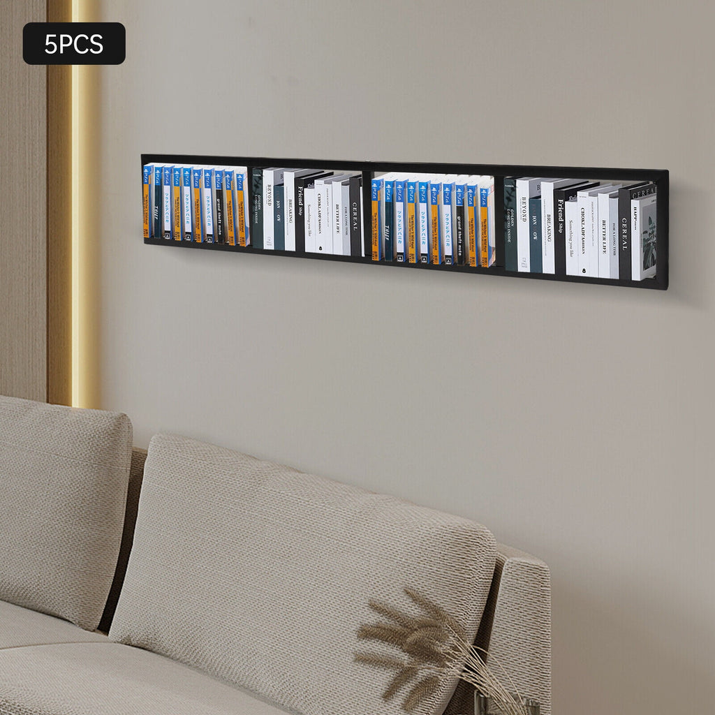 Set of 5 Video Game Rack,Wall Mount CD DVD Storage Shelf, 34 Inch Media Storage Rack Metal Floating Shelf Black,CD Rack