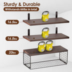 Rustic Floating Shelves, Moclever 2.75lbs Wall Mount Wooden Bathroom Floating Shelves with Basket