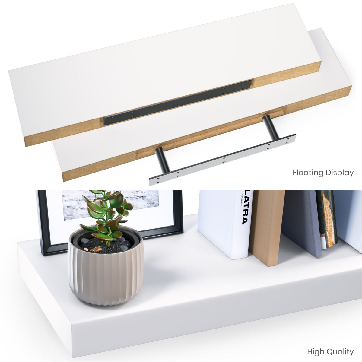 Ballucci 36" Floating Shelves, 2-Pack Wood Wall Shelf Set with Invisible Brackets, 6" Deep, White