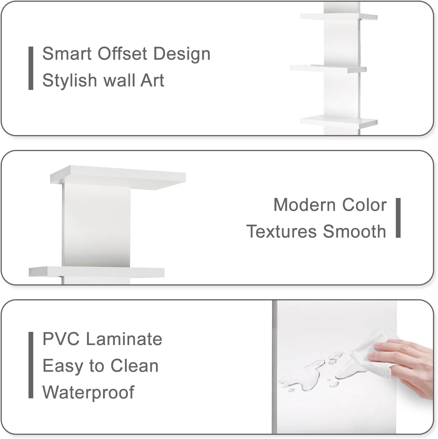 5 Tier Asymmetric Floating Wall Shelf, White Modern Storage Organizer for Bedroom & Living Room