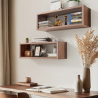 Kaboon 24" Floating Cube Shelves, Set of 2, Wall Mount Decorative Hanging Shelves, Dark Walnut