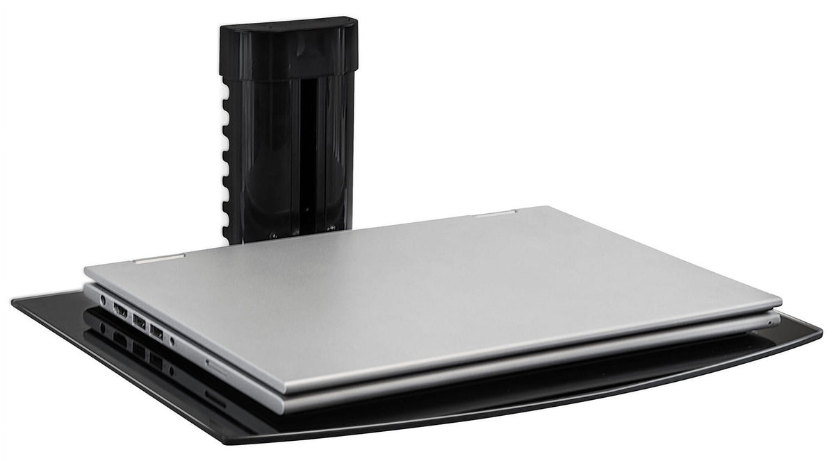 Mount-It! Floating Wall Mounted Shelf Bracket Stand 1 Shelf Tinted Tempered Glass Black