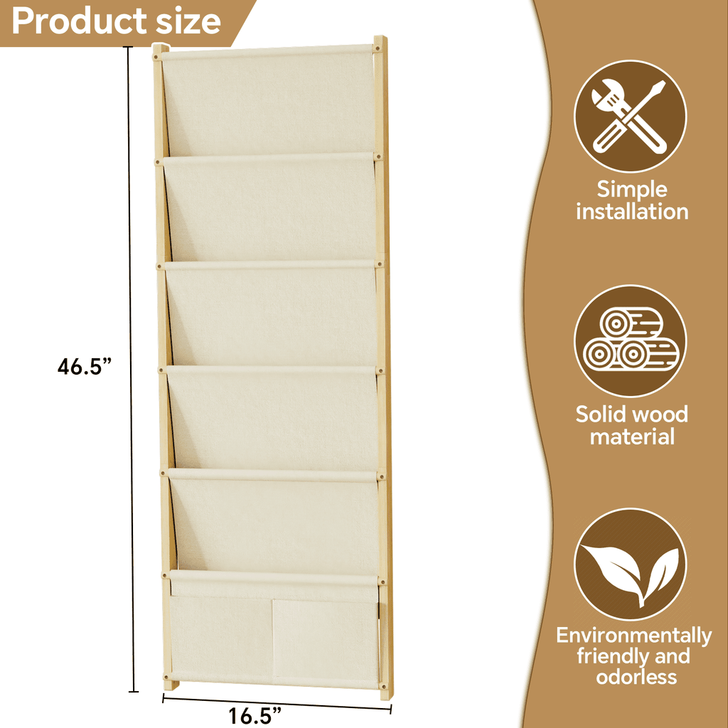 Wood 6-Tier Wall Mounted Kids Bookshelf – Floating Book Shelf For Kids Rooms,Nursery & Classroom, Hanging Bookcase Organizer For Books, Toddler Book Shelf, Montessori Bookshelf, Nursery Shelves