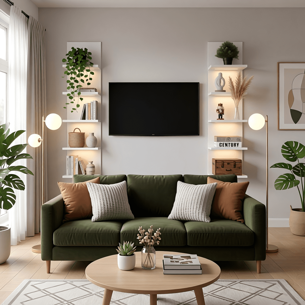 5-Tier LED Wall Shelf Vertical Column Floating Storage Shelf Tall Tower Organizer for Home Decor (White)