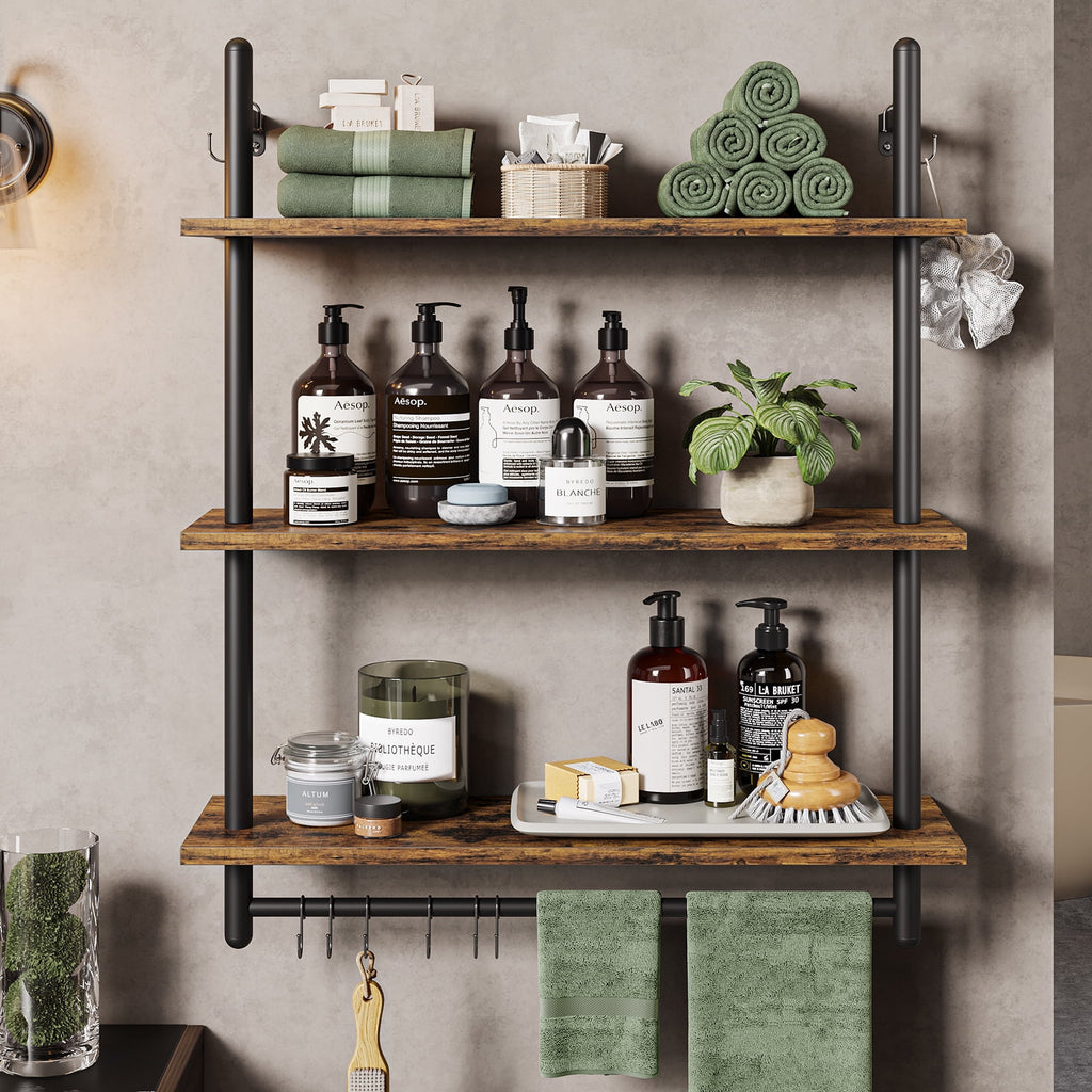 Bestier 31" Kitchen Wall Shelves 3-Tier Floating Shelves for Bathroom, Bedroom, Rustic Brown