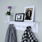 Ballucci Wall Coat Rack Shelf, Entryway Floating Shelf Rack, 5 Pegs, 24", White