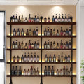 31in Industrial Wall Mounted Wine Rack, 5-Tier Rustic Metal Floating Shelves, Large Capacity Wall Bar Shelves for Liquor Bottles for Home Bar & Dining Room, Walnut(Without Lights, 80cm/31in)