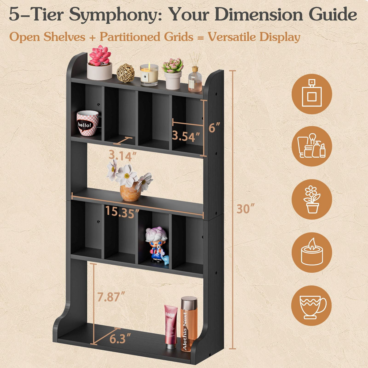 Olakee Wall Mount Perfume Organizer & Large Cologne Display Case, Wood, Black