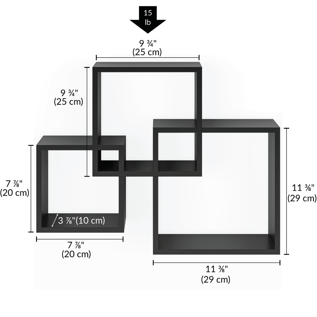 Ballucci Interlocking Cube Floating Shelves, Wall Mount Wood Square Box Shelves, Black