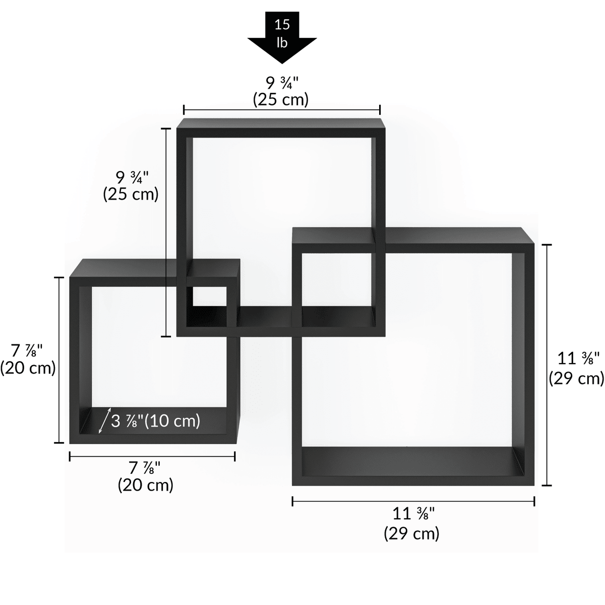 Ballucci Interlocking Cube Floating Shelves, Wall Mount Wood Square Box Shelves, Black