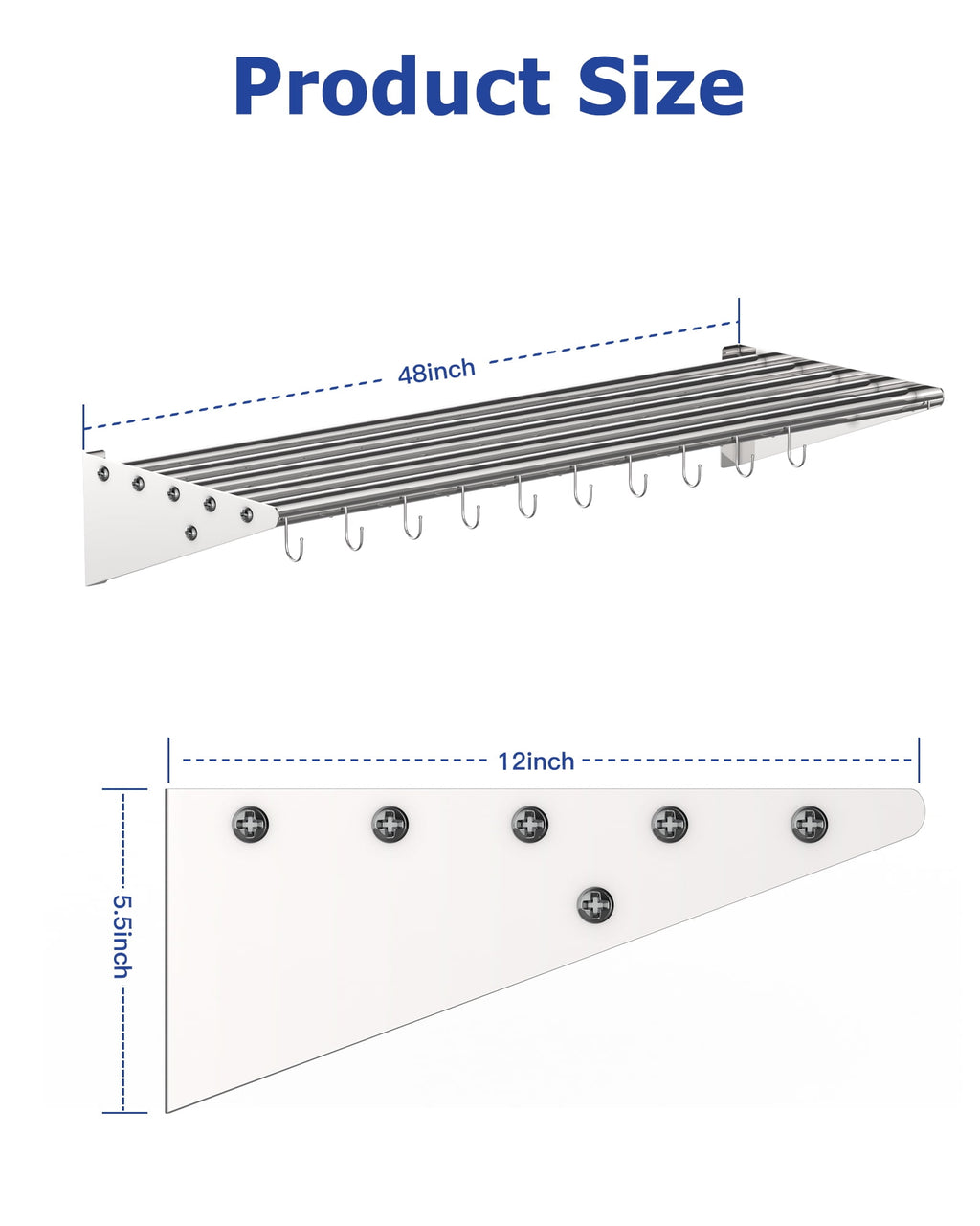 M optimized Commercial NSF Stainless Steel Shelf Wall Mount Floating Hanging Rack for Storage and Organization with S Hooks for Home Kitchen, Restaurant & Hotel