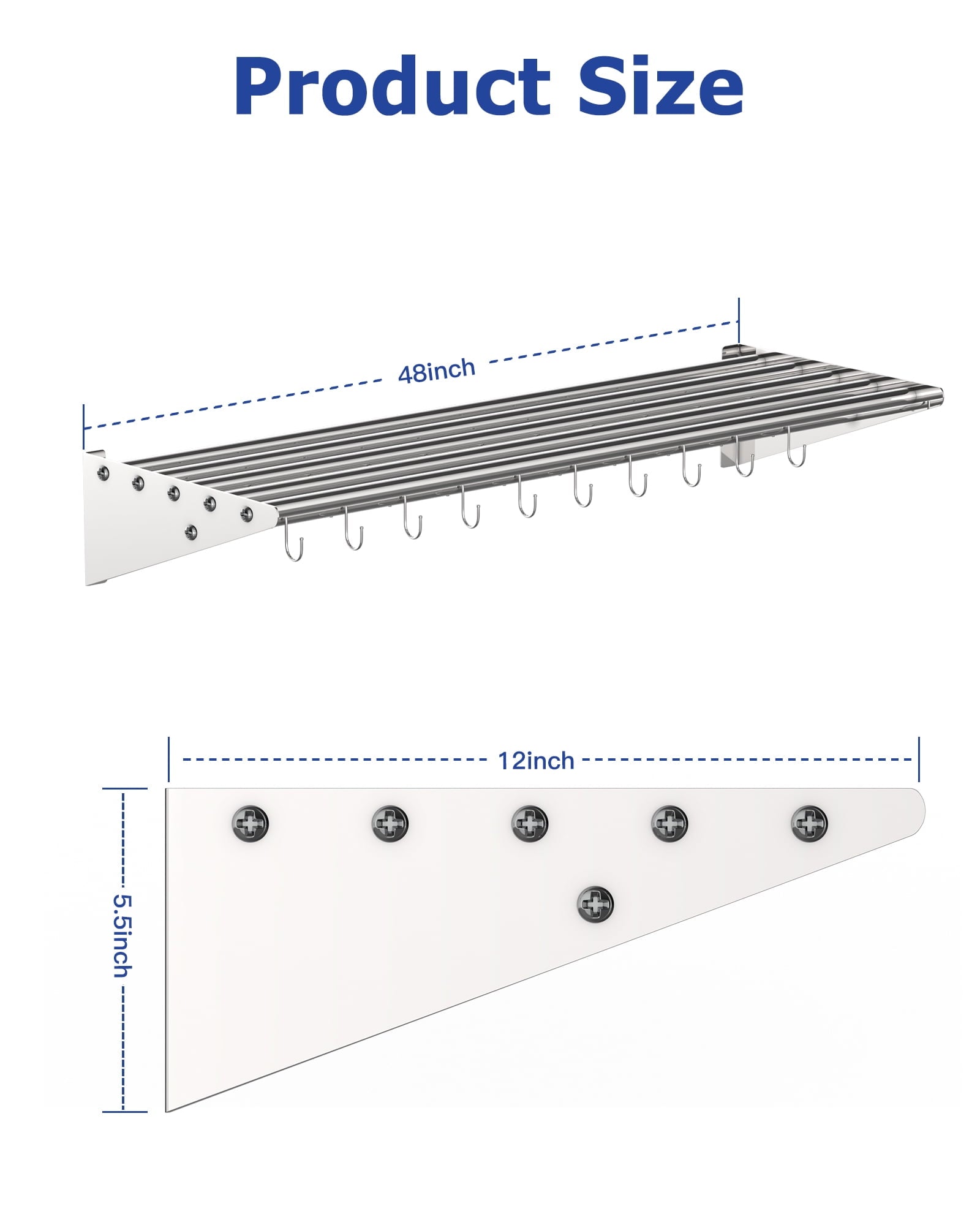M optimized Commercial NSF Stainless Steel Shelf Wall Mount Floating Hanging Rack for Storage and Organization with S Hooks for Home Kitchen, Restaurant & Hotel
