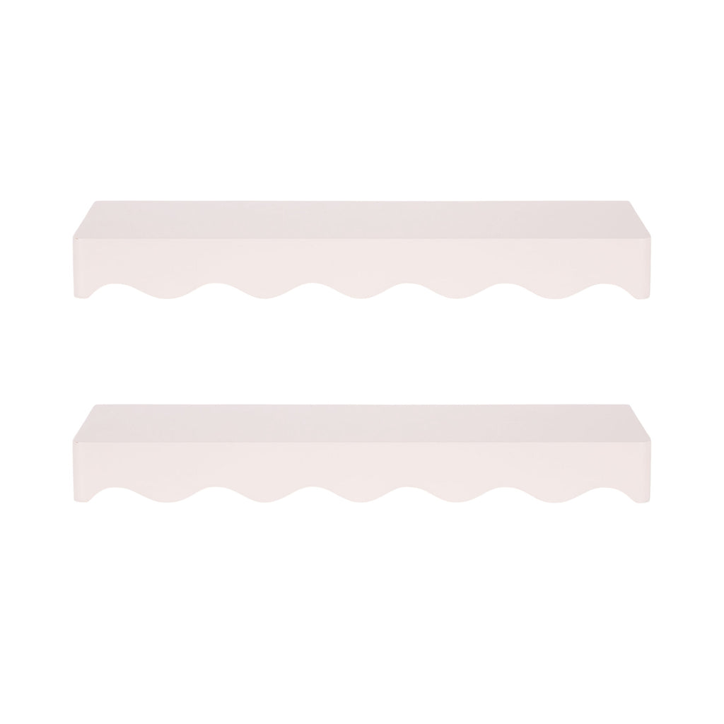Kate and Laurel Maida Modern Decorative Wavy Wall Floating Shelves, Set of 2, 24 x 8, Pink, Functional Scalloped Kitchen and Bathroom Shelves for Above Toilet or Cute Dorm Room Bookshelves