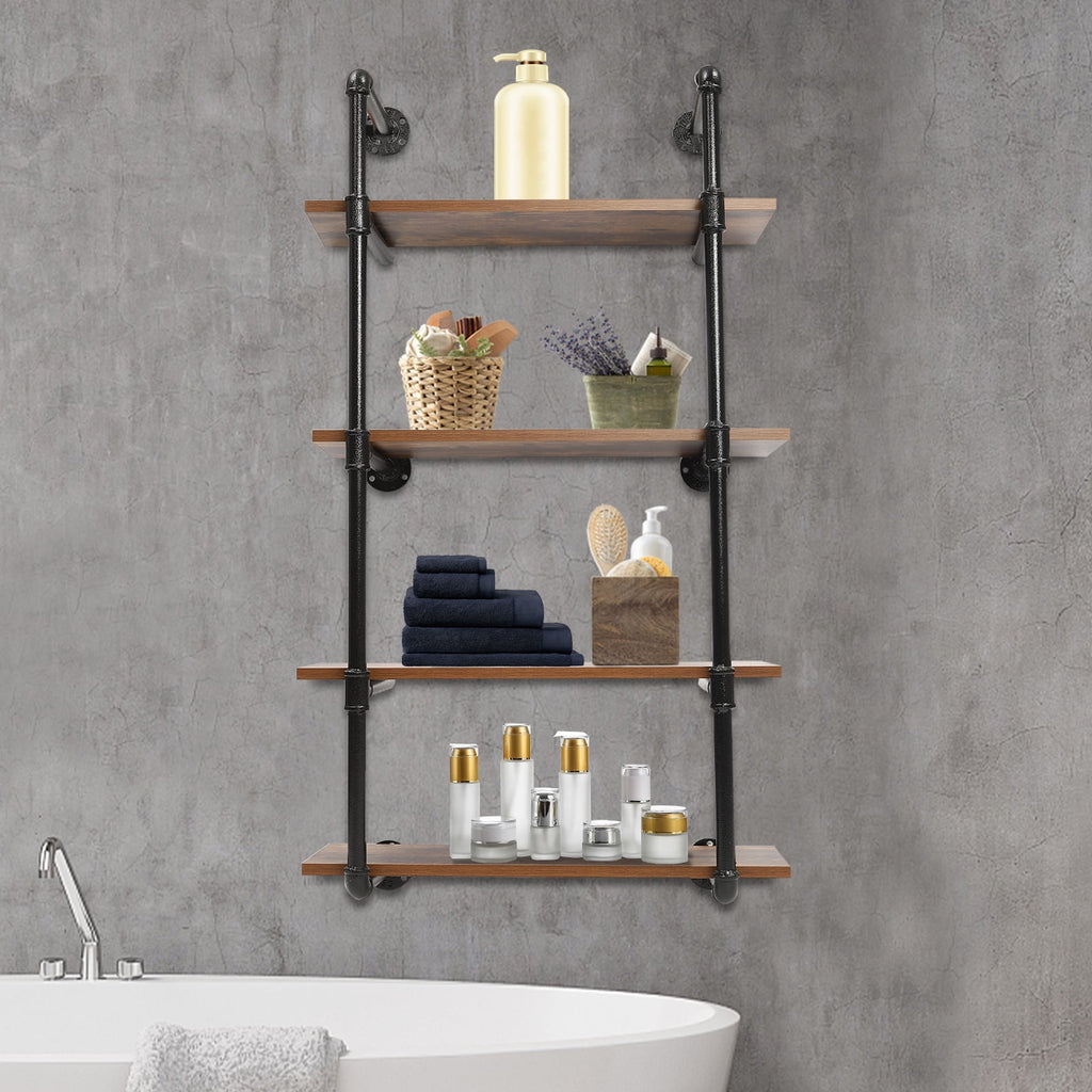 Industrial Pipe Shelving Wall Mounted Rustic Metal Floating Shelves, Steampunk Real Wood Book Shelves For A Living Room, Supermarket, Bedroom