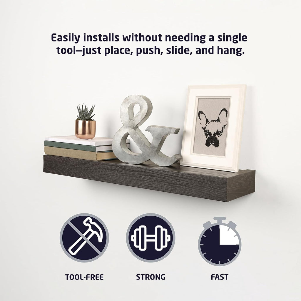 HIGH & MIGHTY Modern 24" Floating Shelf Holds up to 20 lbs, Easy Tool-Free Dry Wall Installation, Flat, Espresso | 515659