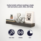 HIGH & MIGHTY Modern 24" Floating Shelf Holds up to 20 lbs, Easy Tool-Free Dry Wall Installation, Flat, Espresso | 515659