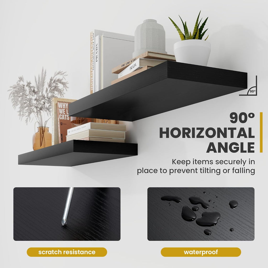 40 Inch Floating Shelves, 9.3" Deep Floating Shelf Wall Mounted, 40" Wall Shelves, Rustic Deep Bookshelf, Large Display Shelves & Storage Shelves for Bedroom, Living Room, Brown, Set of 2