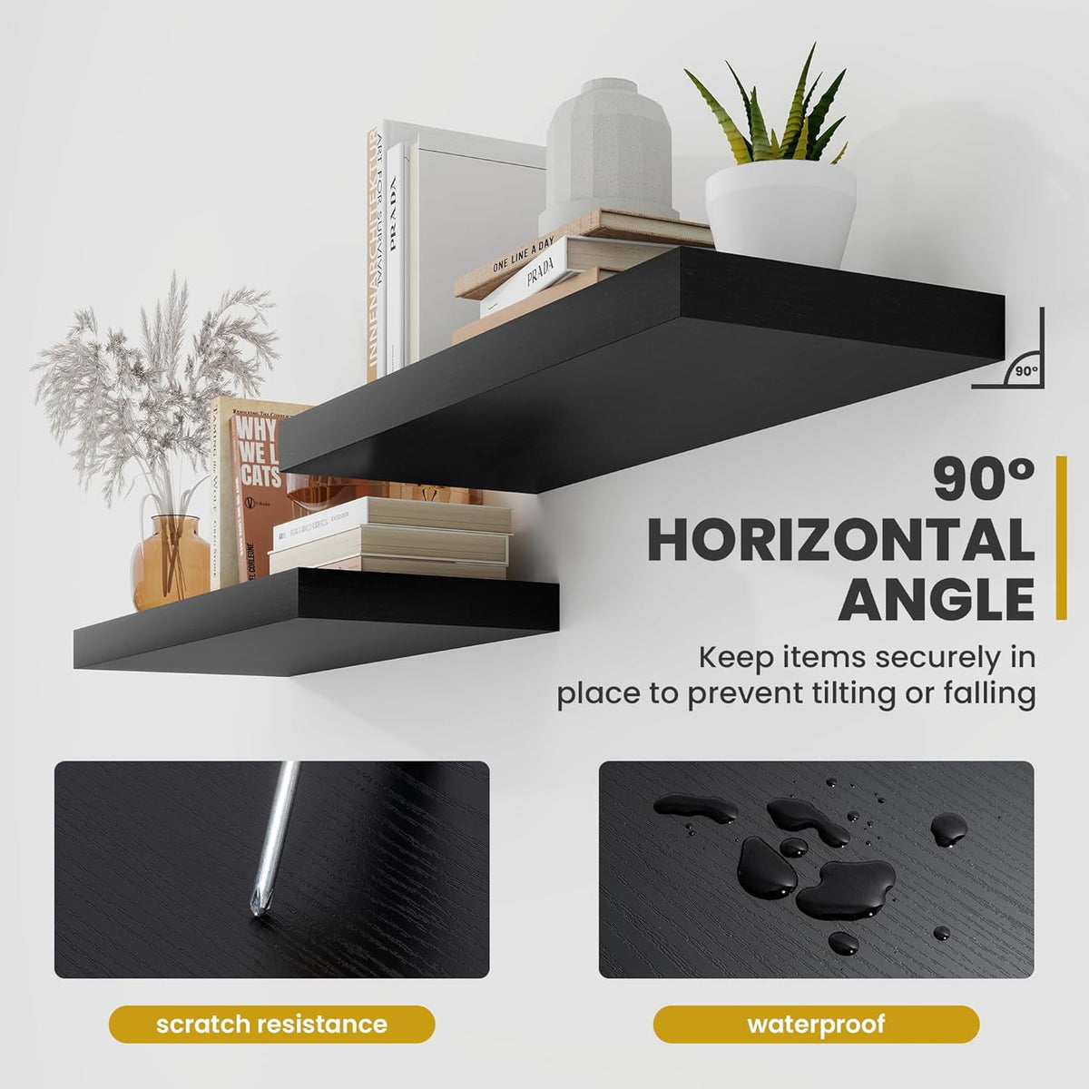 40 Inch Floating Shelves, 9.3" Deep Floating Shelf Wall Mounted, 40" Wall Shelves, Rustic Deep Bookshelf, Large Display Shelves & Storage Shelves for Bedroom, Living Room, Brown, Set of 2