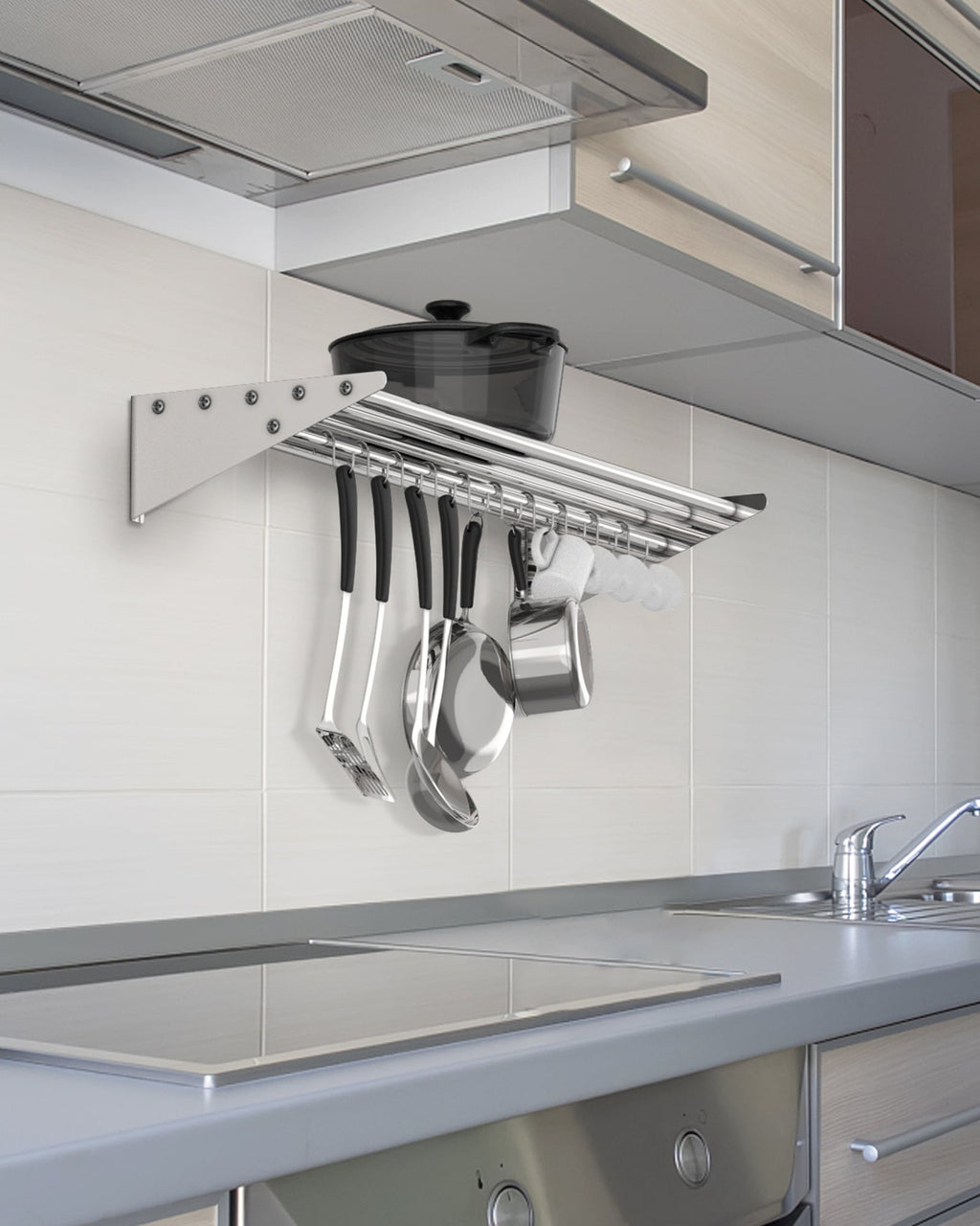 M optimized Commercial NSF Stainless Steel Shelf Wall Mount Floating Hanging Rack for Storage and Organization with S Hooks for Home Kitchen, Restaurant & Hotel