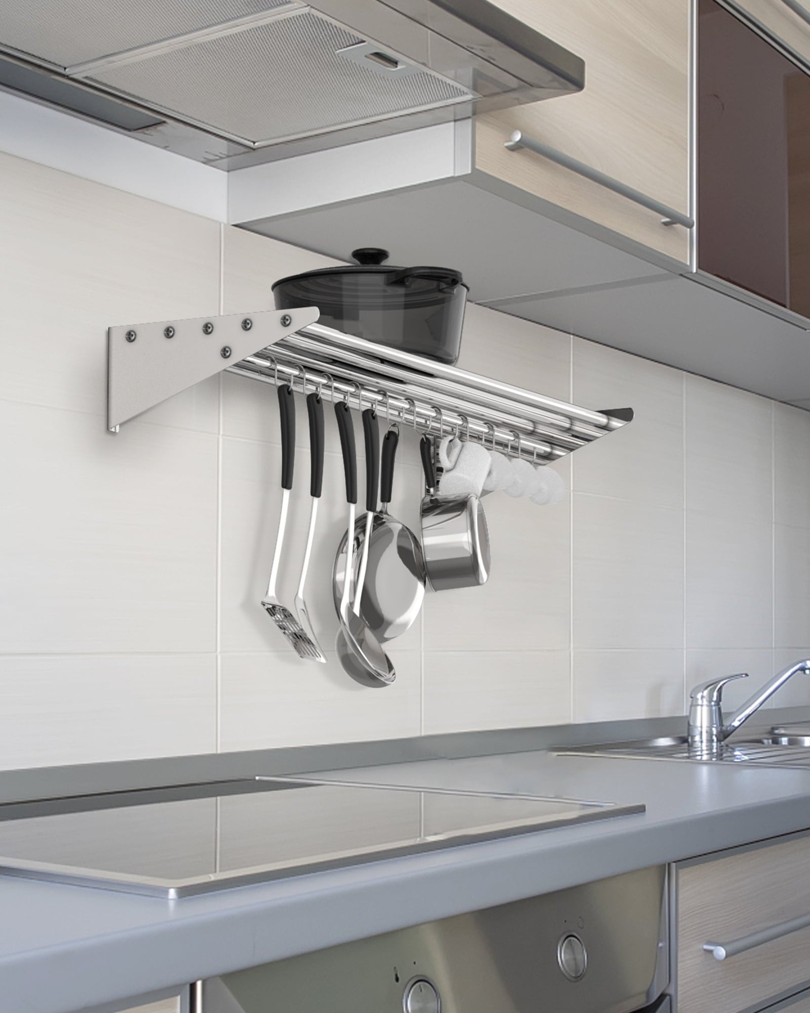 M optimized Commercial NSF Stainless Steel Shelf Wall Mount Floating Hanging Rack for Storage and Organization with S Hooks for Home Kitchen, Restaurant & Hotel
