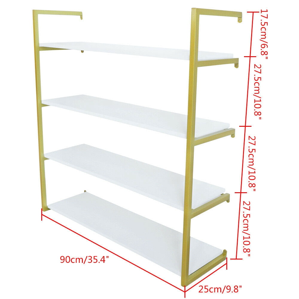 CNCEST 36" 4-Tier Floating Shelf w/ Metal Bracket - Modern Metal Wall Mounted Book Storage