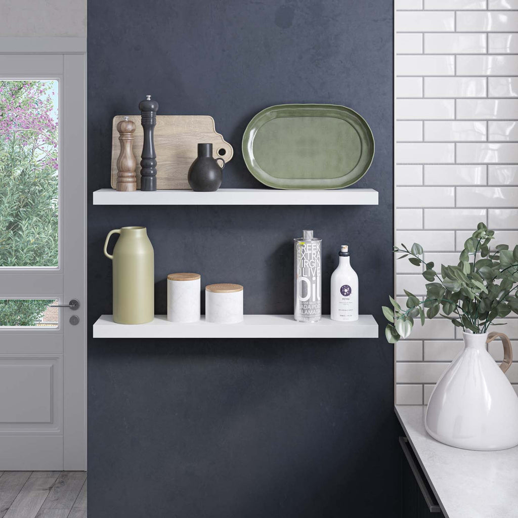 Ballucci 36" Floating Shelves, 2-Pack Wood Wall Shelf Set with Invisible Brackets, 6" Deep, White