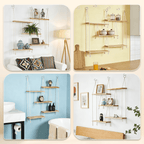 AMTPM Hanging Shelves for Wall, 5 Tier Boho Wall Decor Hanging Plant Shelf Floating Shelves Rope Rustic Wood Organizer Storage Hanger Rack for Aesthetic Home Bedroom Kitchen Bathroom