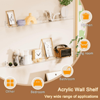 36'' Clear Acrylic Wall Long Shelf 2 Pack, Acrylic Floating Book Shelves, Wall Mounting Invisible Ledge Book Shelf