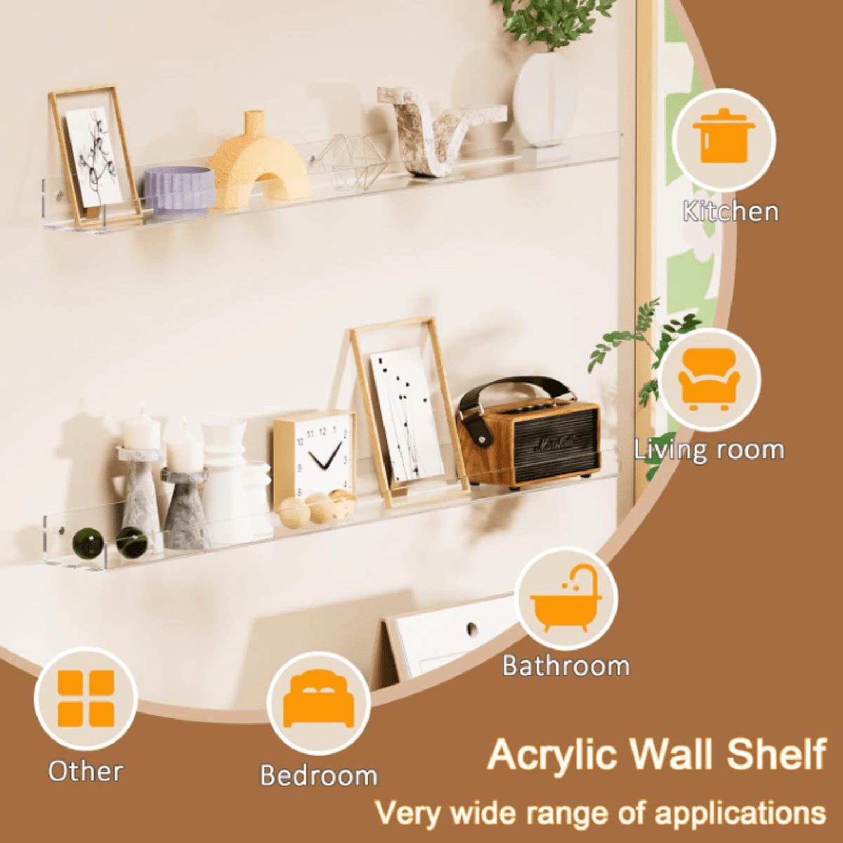 36'' Clear Acrylic Wall Long Shelf 2 Pack, Acrylic Floating Book Shelves, Wall Mounting Invisible Ledge Book Shelf