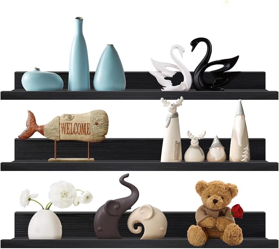 Giftgarden 36 inch Floating Shelves Set of 3, Wall Mounted Picture Ledge Shelf for Home, Office, Bedroom, Living Room, Kitchen Decor, Black