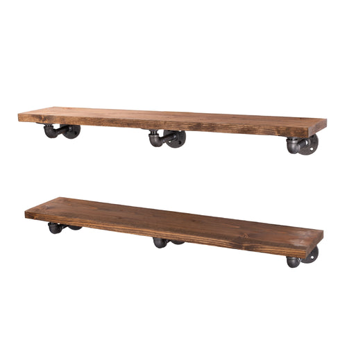 36 in. x 7.5 in. x 6.75 in. Autumn Brown Restore Wood Wall Shelving with Industrial Steel Pipe L- Brackets