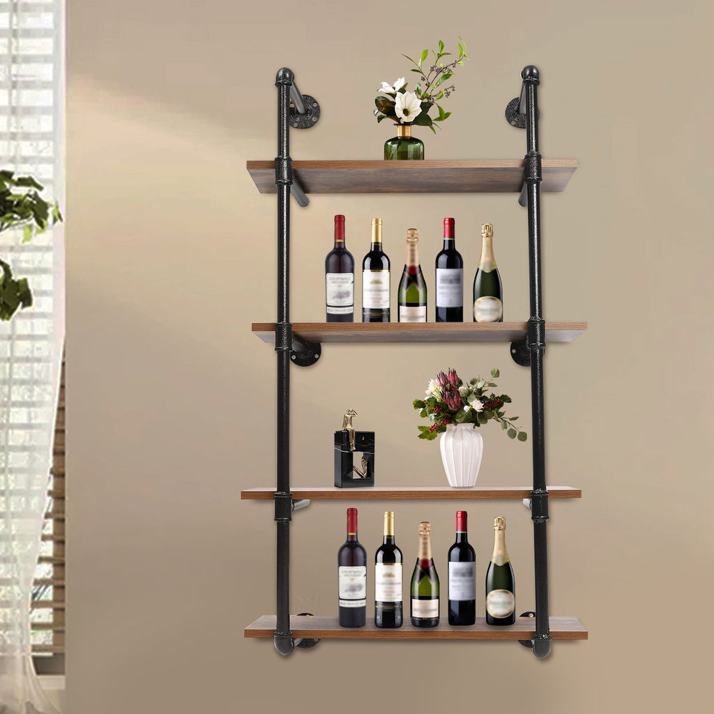 Industrial Pipe Shelving Wall Mounted Rustic Metal Floating Shelves, Steampunk Real Wood Book Shelves For A Living Room, Supermarket, Bedroom
