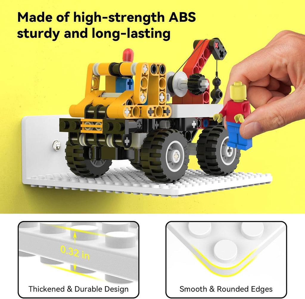 BlissBox White ABS Floating Shelves for Lego Building Bricks, Toy Brick Storage, Display, 12-pack