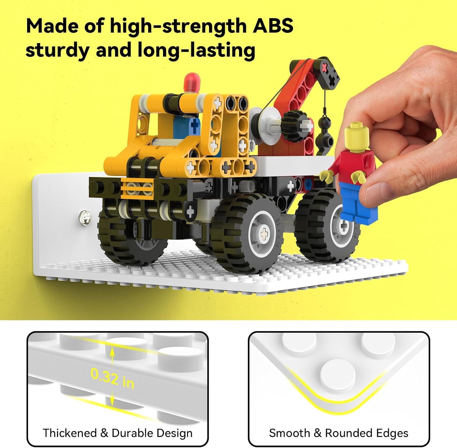 BlissBox White ABS Floating Shelves for Lego Building Bricks, Toy Brick Storage, Display, 12-pack