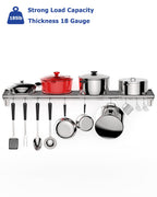 M optimized Commercial NSF Stainless Steel Shelf Wall Mount Floating Hanging Rack for Storage and Organization with S Hooks for Home Kitchen, Restaurant & Hotel