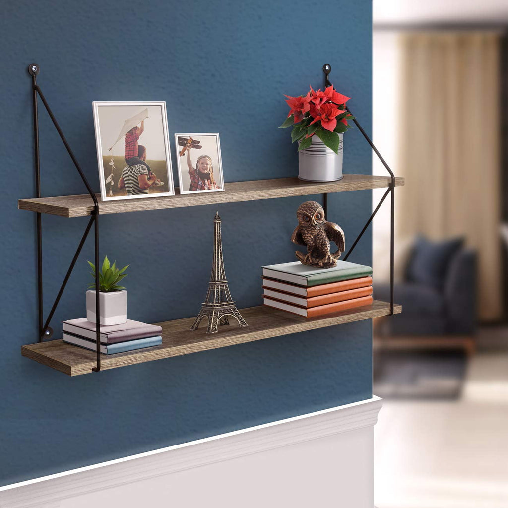 Sorbus Floating Shelf with Metal Brackets, 24"L x 6" W x 16" H Wall Mounted Rustic Wood Wall Storage