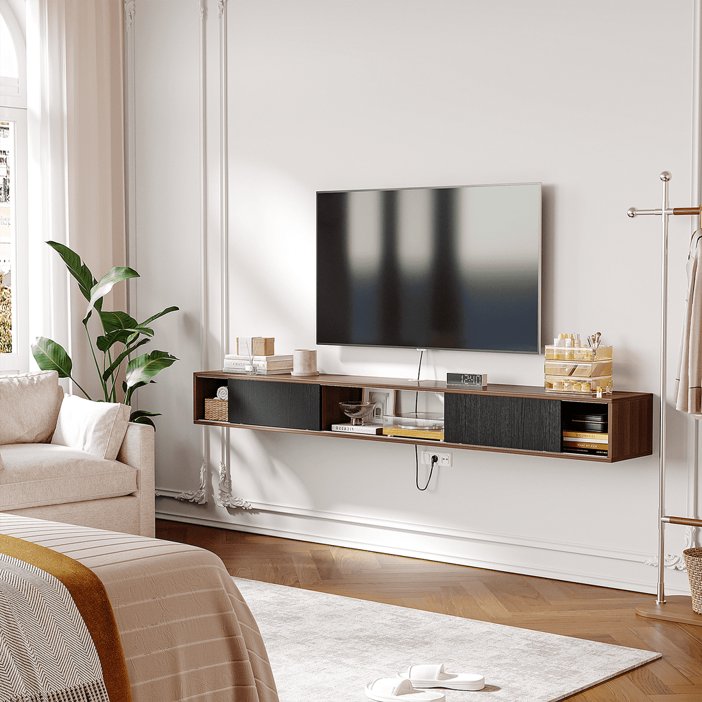 ​​FloatiCasa 78" Floating TV Stand Wall Mounted Floating TV Shelf for TVs up to 78" Entertainment Center with Sliding Doors & Cable Management