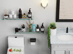 24 Inch Glass Bathroom Shelves,Matte Black Floating Shelves for Wall Rectangular Modern Stainless Steel Glass Shelf for Bathroom Shelves Wall Mounted