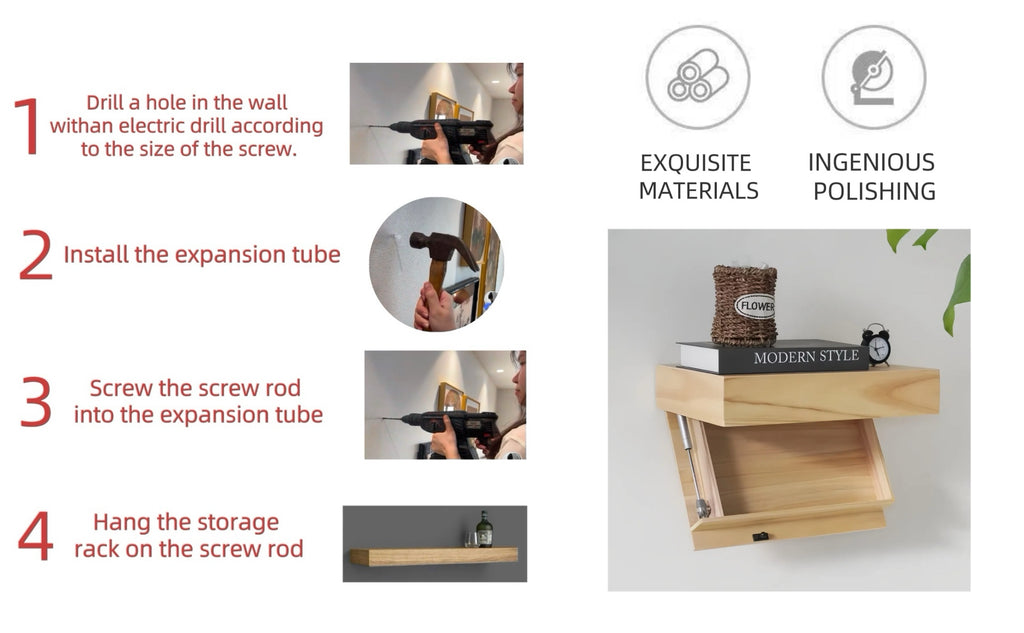 Lufushangmao Wall Hanging Shelf with Hidden Compartment, 15.75x11.02in, Requires Drilling Floating Shelves, Concealed Storage for Books, Wall Decor