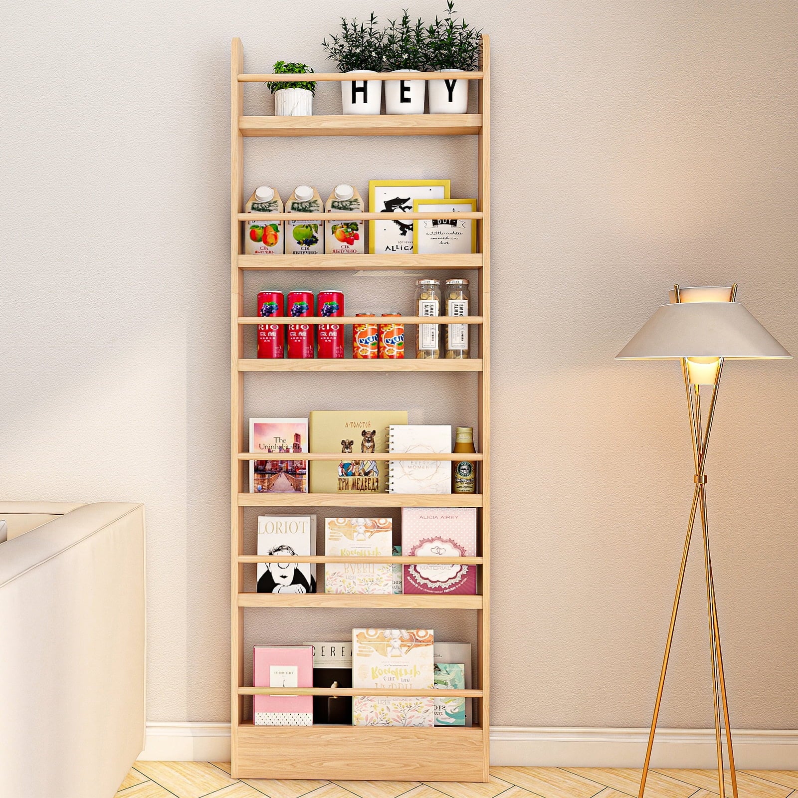 VGBYUJ 6 Tier Behind The Door Bookshelf, 70" Behind The Door Storage Organizer, Wall Mount Bookcases for Narrow Space, Solid Wood