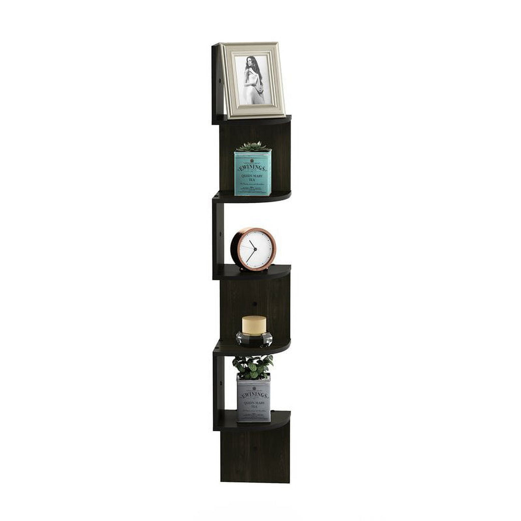 Furinno FR16122EX 5 Tier Wall Mount Floating Radial Corner Shelf, Espresso